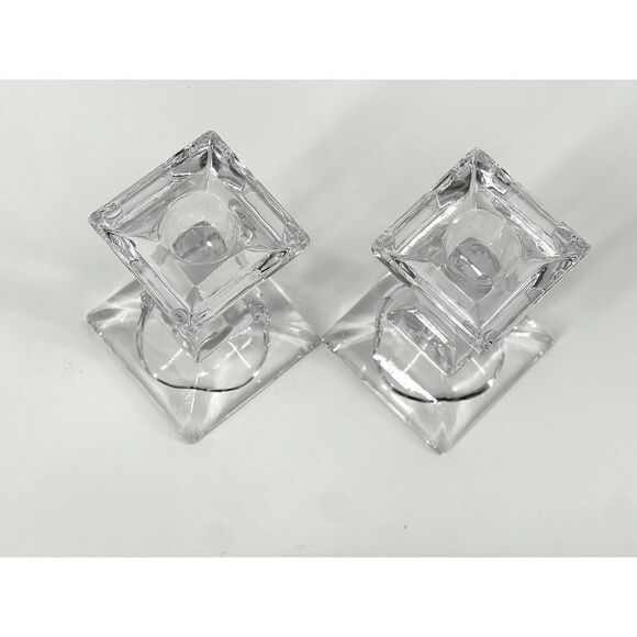VILLEROY & BOCH Candle Taper Holders Crystal Square 4” Tall Set Of 2 - Picture 3 of 7